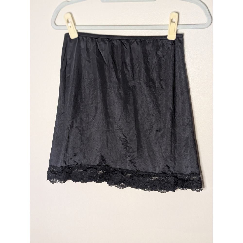 Sliperfection Black Lace Trim Half Slip Skirt Vintage Made in USA Large 8334